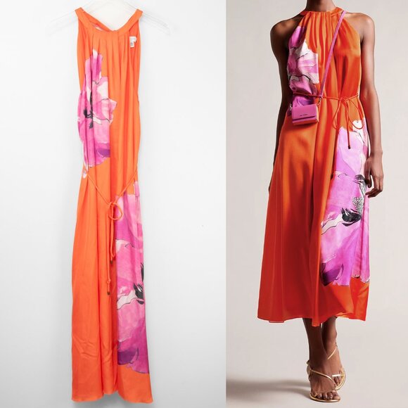 Ted Baker London Dresses & Skirts - Ted Baker Immia Halter Mid Maxi Swing Dress Floral Belt Orange Size 5 - US 12